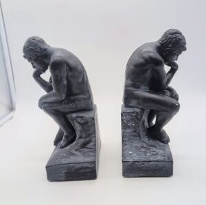 Vintage The Thinker Plaster Black Bookends